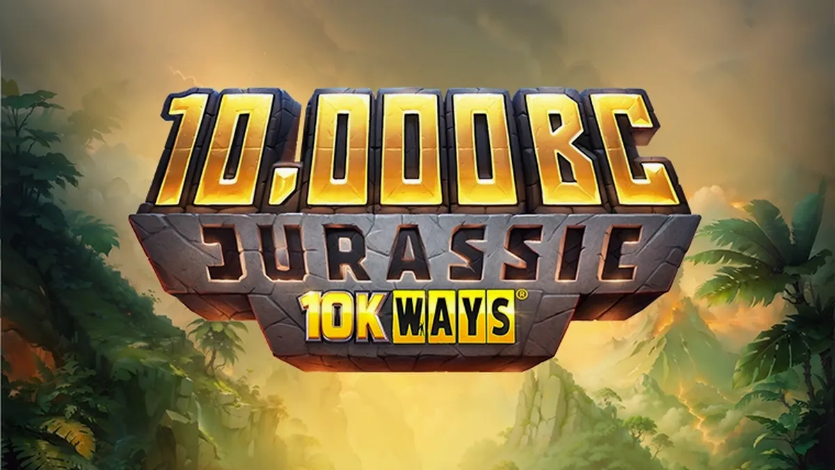 Isang visual na representasyon ng 10,000 BC Jurassic 10K Ways slot na nagpapakita ng mga prehistoric na tema.